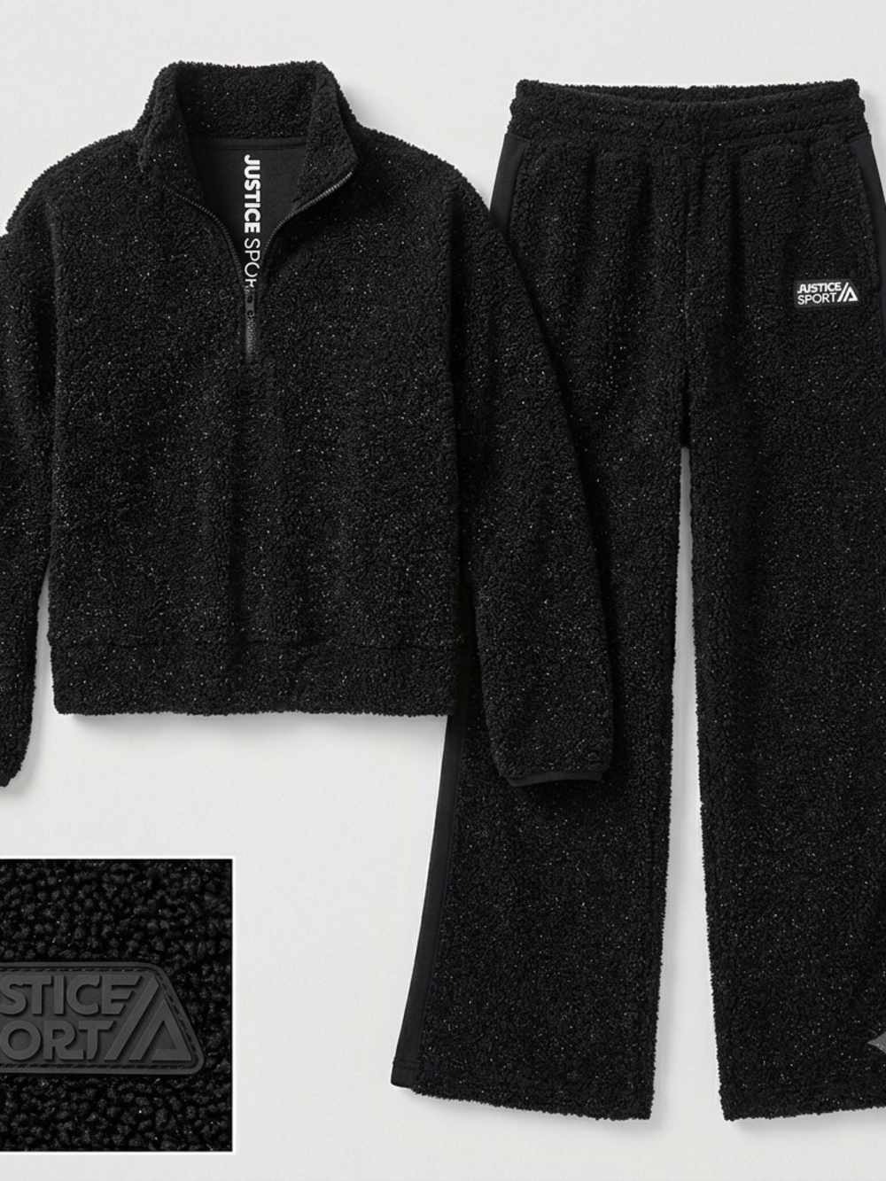 Justice Black Sherpa Matching Set - Pullover Jacket & Pants